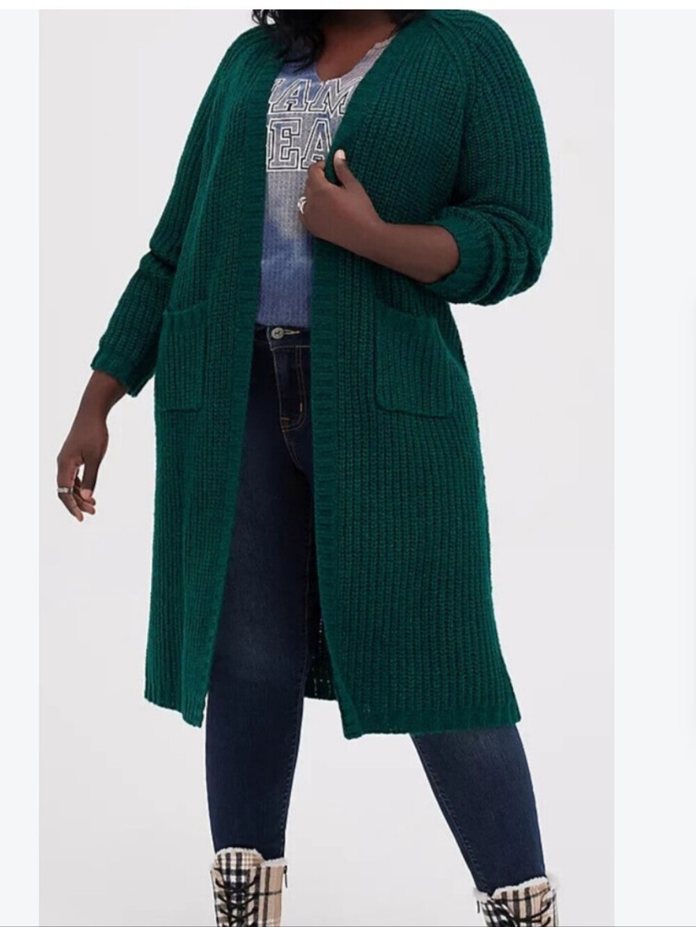 Torrid Chunky Duster  Long Open-Front Women's Cardigan Sweater - Deep Green 2X